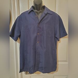 Casual Tropical Blue Modal Mens Large Button Down Shirt Great Condition